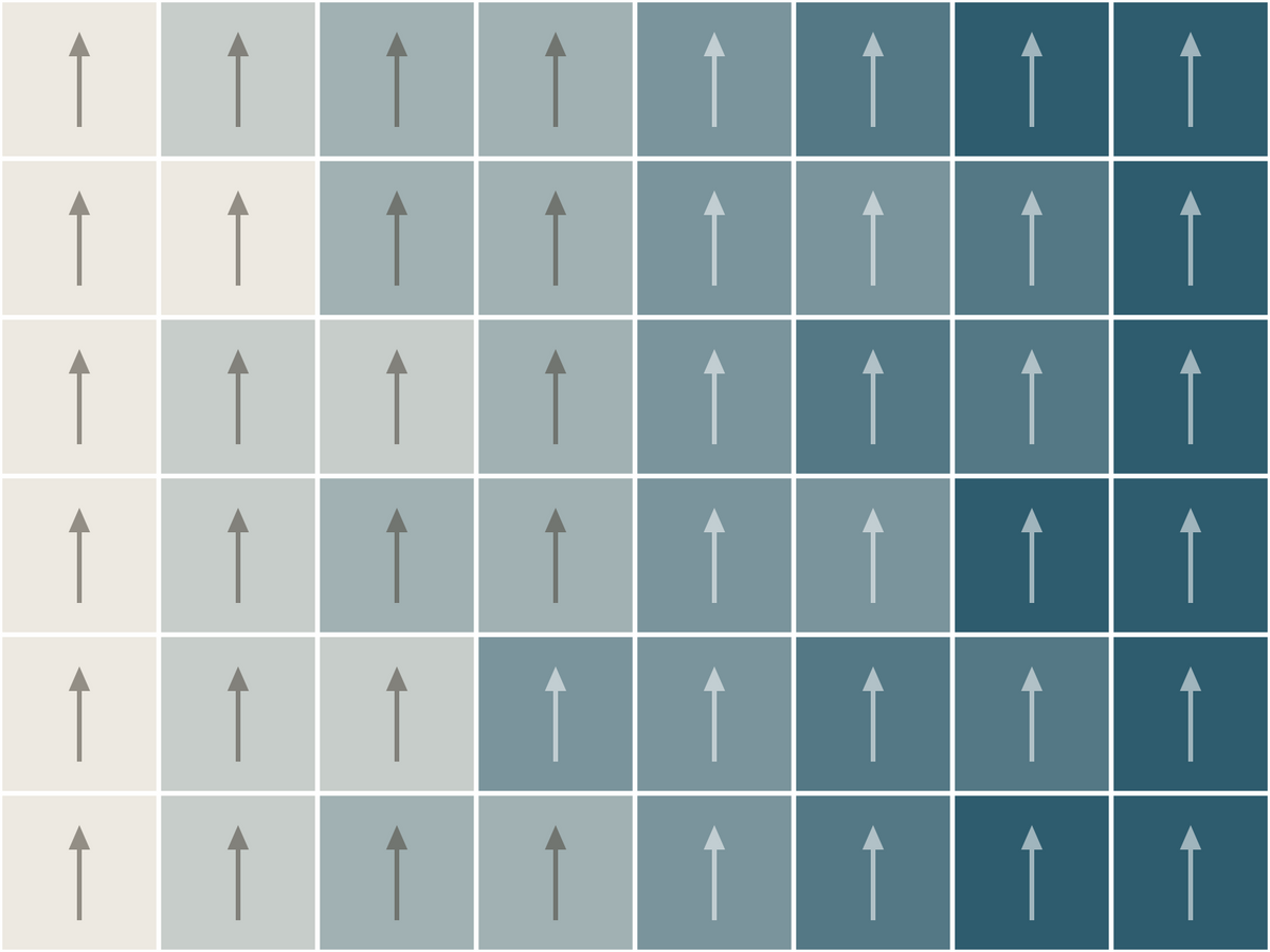 Bird's eye diagram of a carpet tile gradient fading from light stone to deep teal