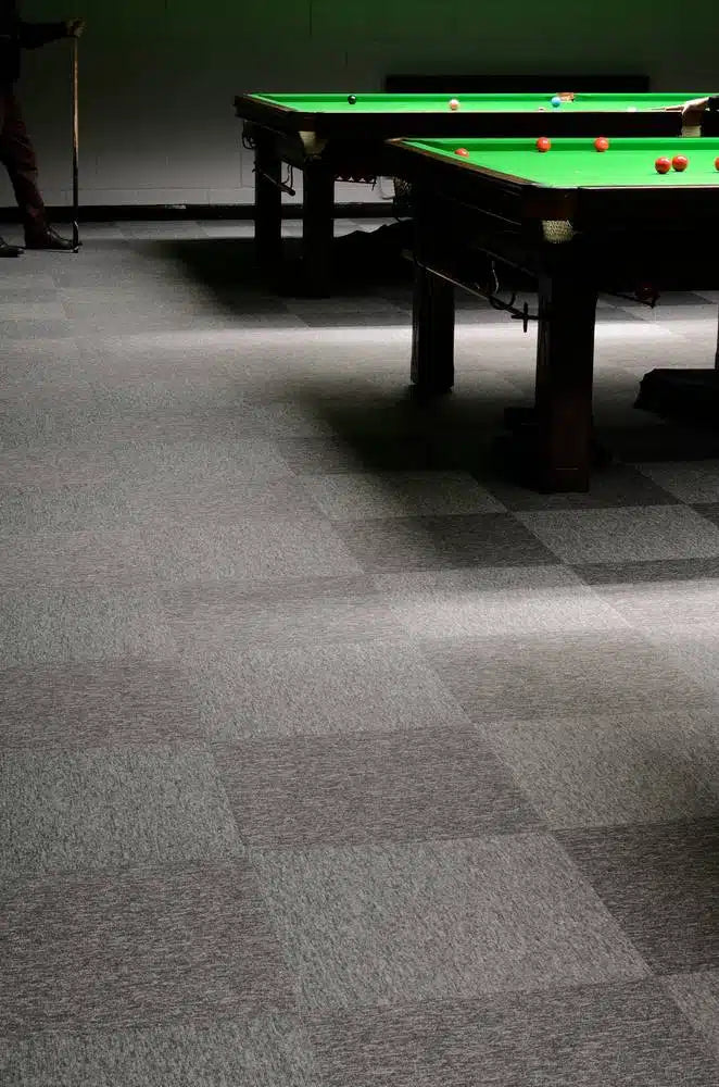 Tivoli® carpet tiles throughout a snooker centre in Norwich - installation example for Tivoli® Carpet Tiles in Palm Green